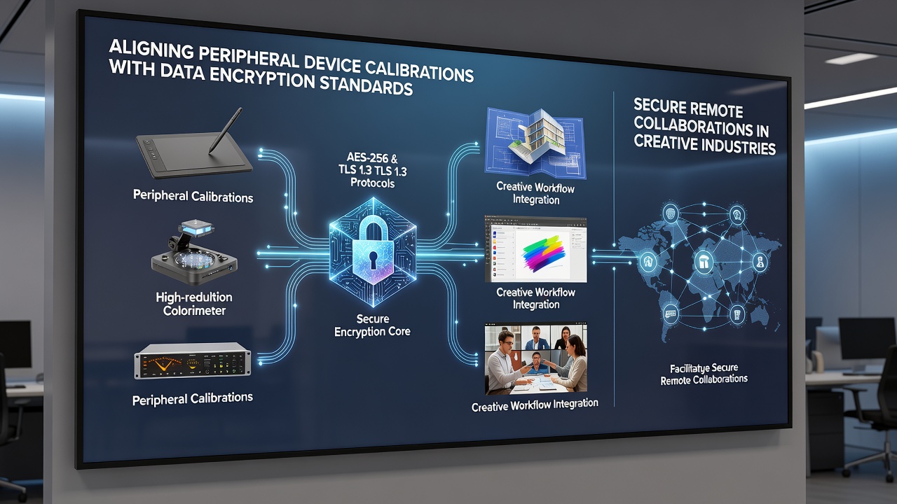 Creative professionals using calibrated peripherals in a secure remote collaboration setup