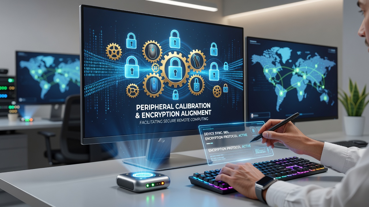 Encrypted data flow between calibrated peripherals in a remote creative team environment