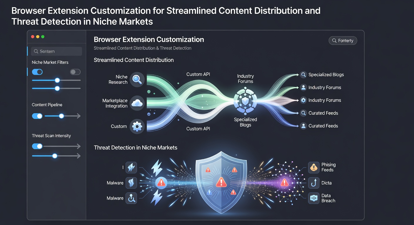 Browser extensions enabling content distribution and security features across specialized digital environments