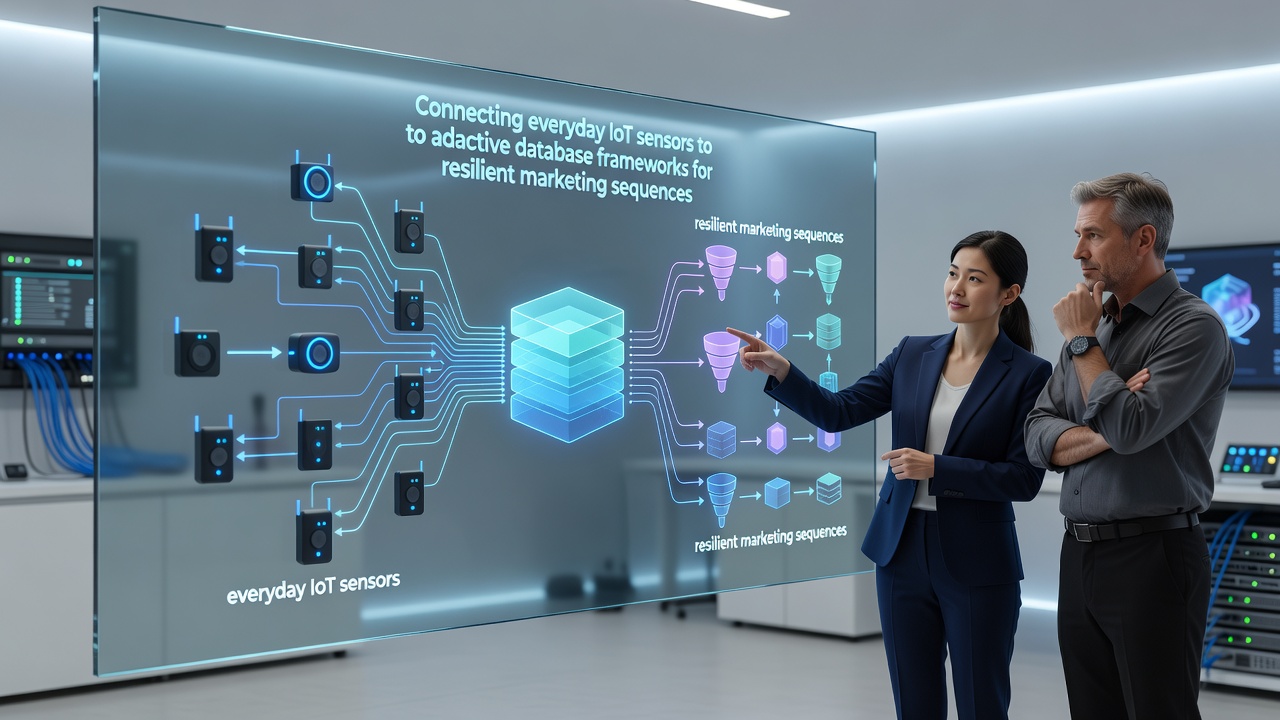 Adaptive database dashboard displaying IoT sensor metrics for marketing automation