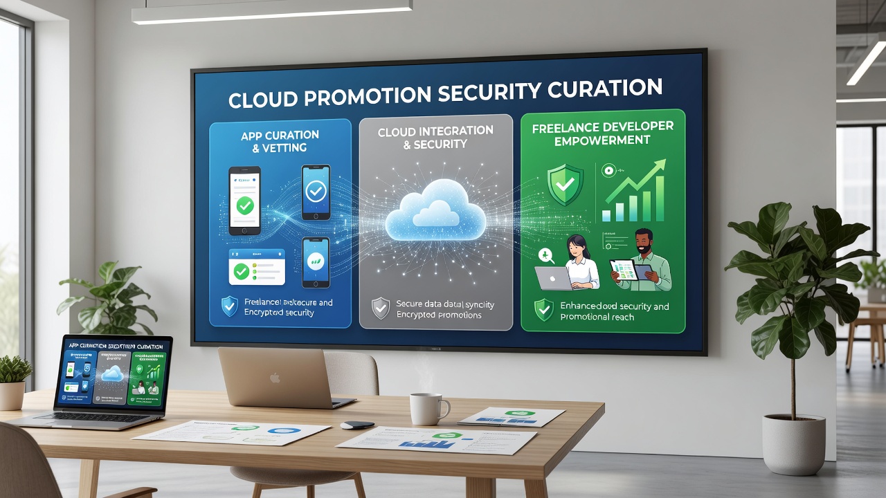 Secure mobile dashboard displaying cloud promotion metrics and encryption status indicators