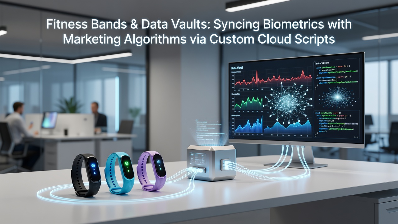 Cloud dashboard displaying biometric metrics flowing into marketing algorithm pipelines