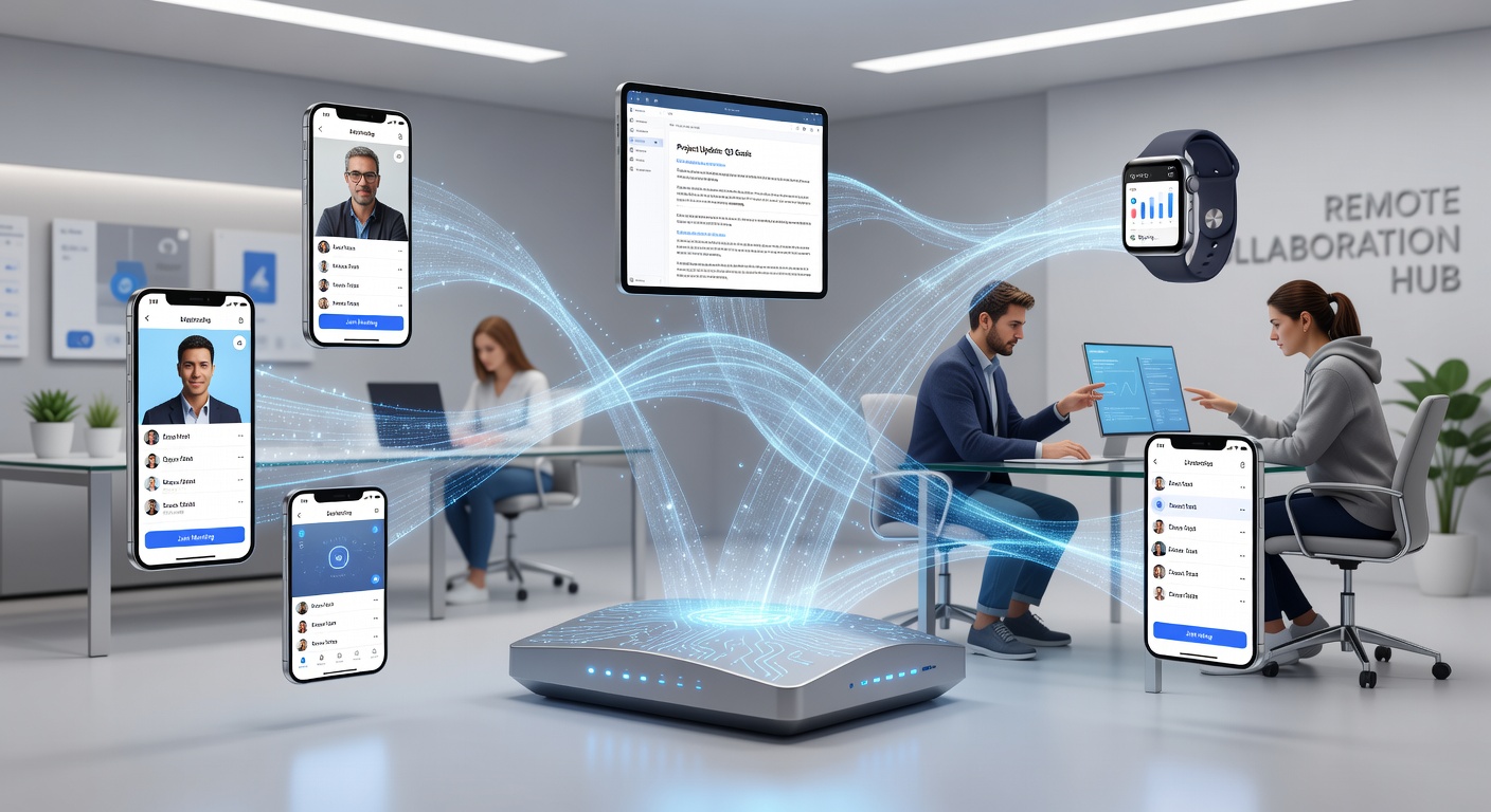 Mobile app ecosystem connecting to adaptive router configurations for remote teams