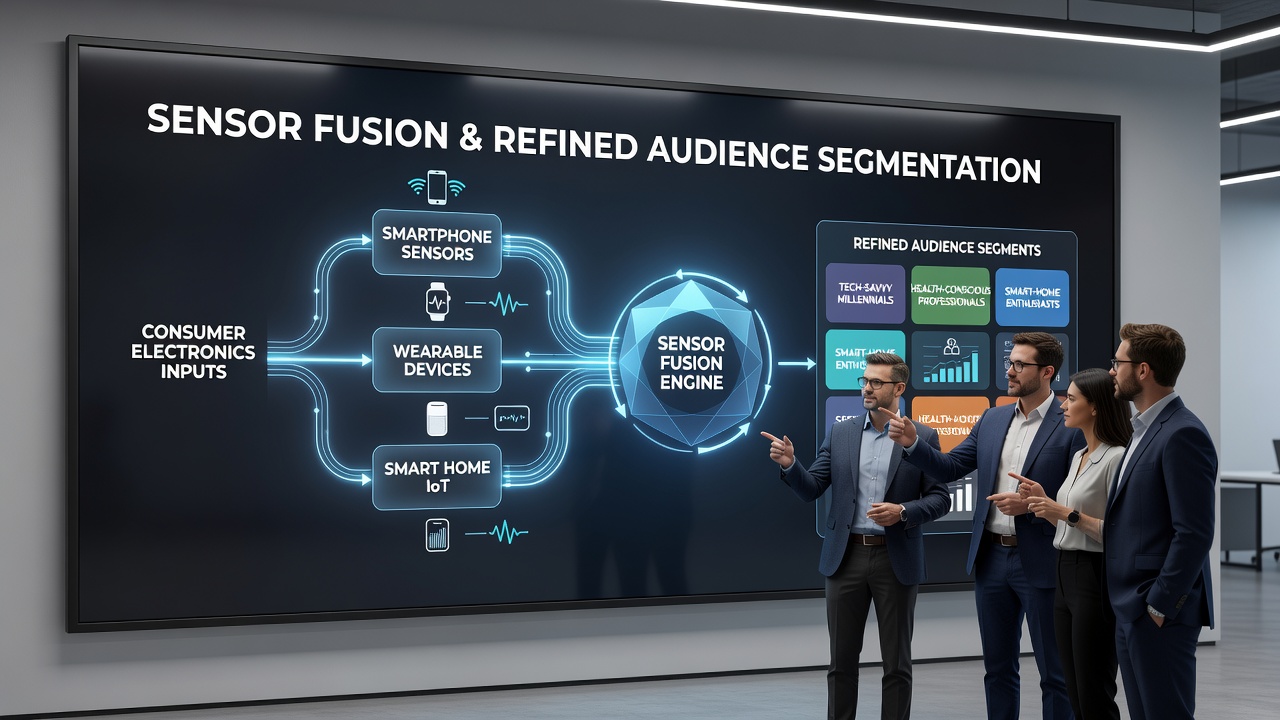 Illustration of sensor data fusion process feeding into advertising segmentation models