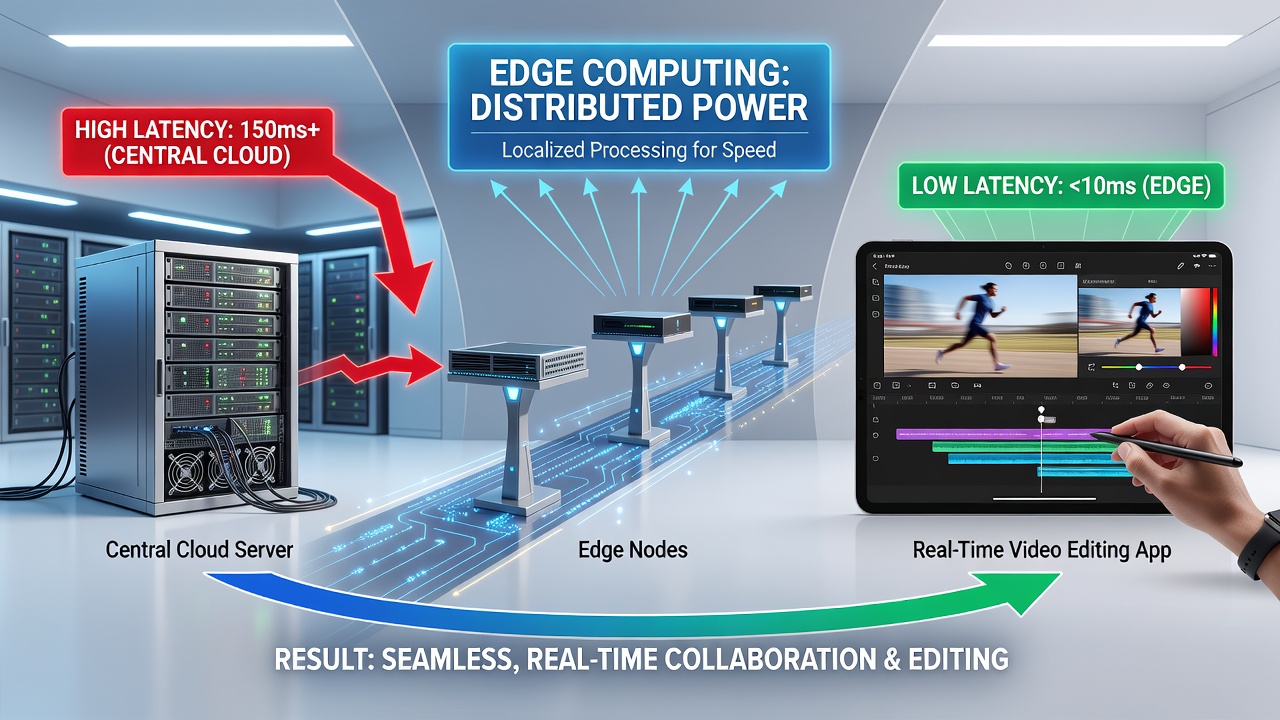 Distributed edge nodes processing video streams for collaborative editing sessions